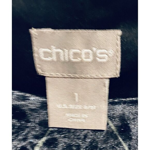 Chicos Dress Womens Medium Black Velvet Floral Puffy Bell Sleeve Shift Boho - Picture 5 of 6